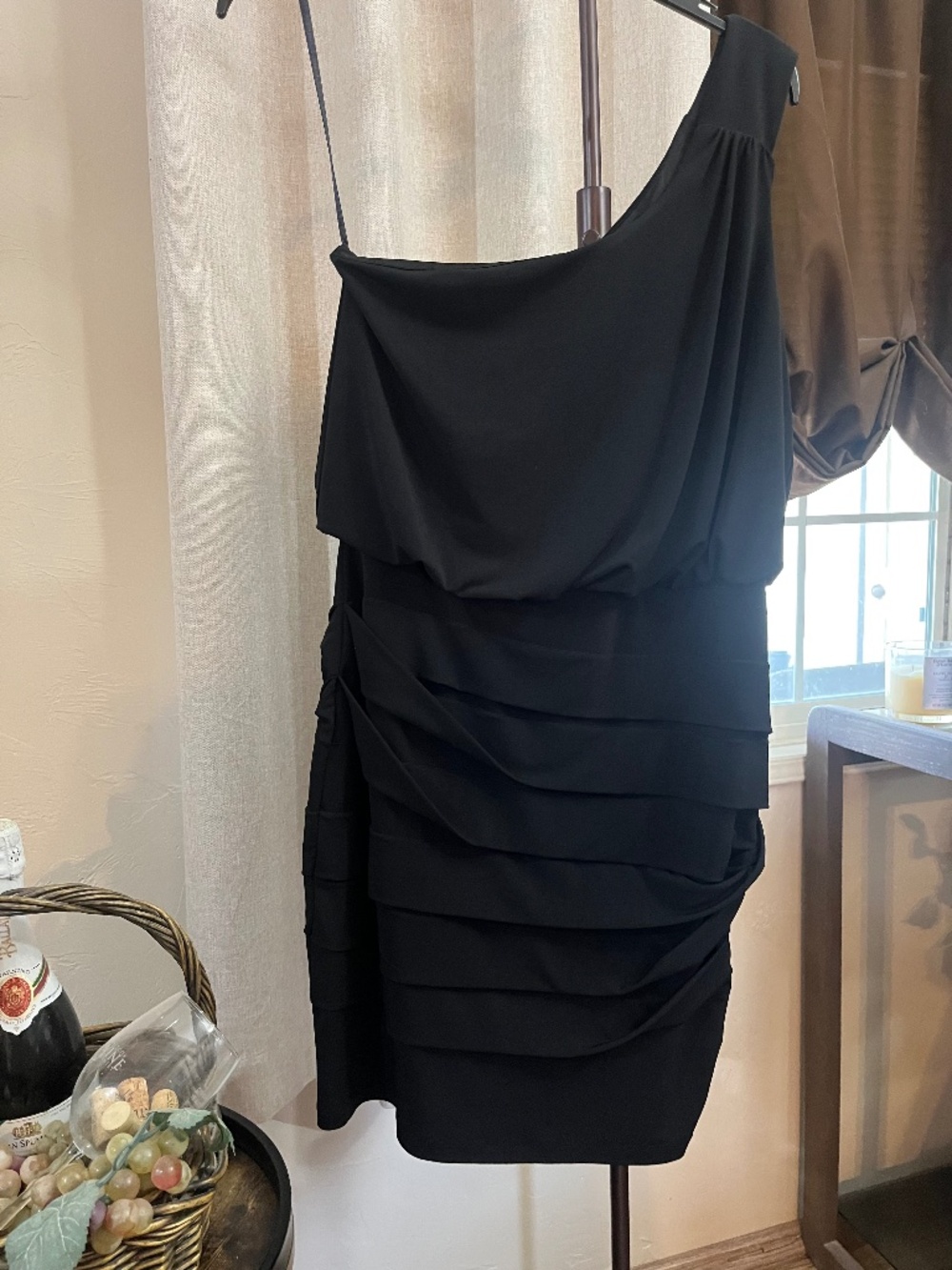 Enfocus Studios One Shoulder Little Black Dress